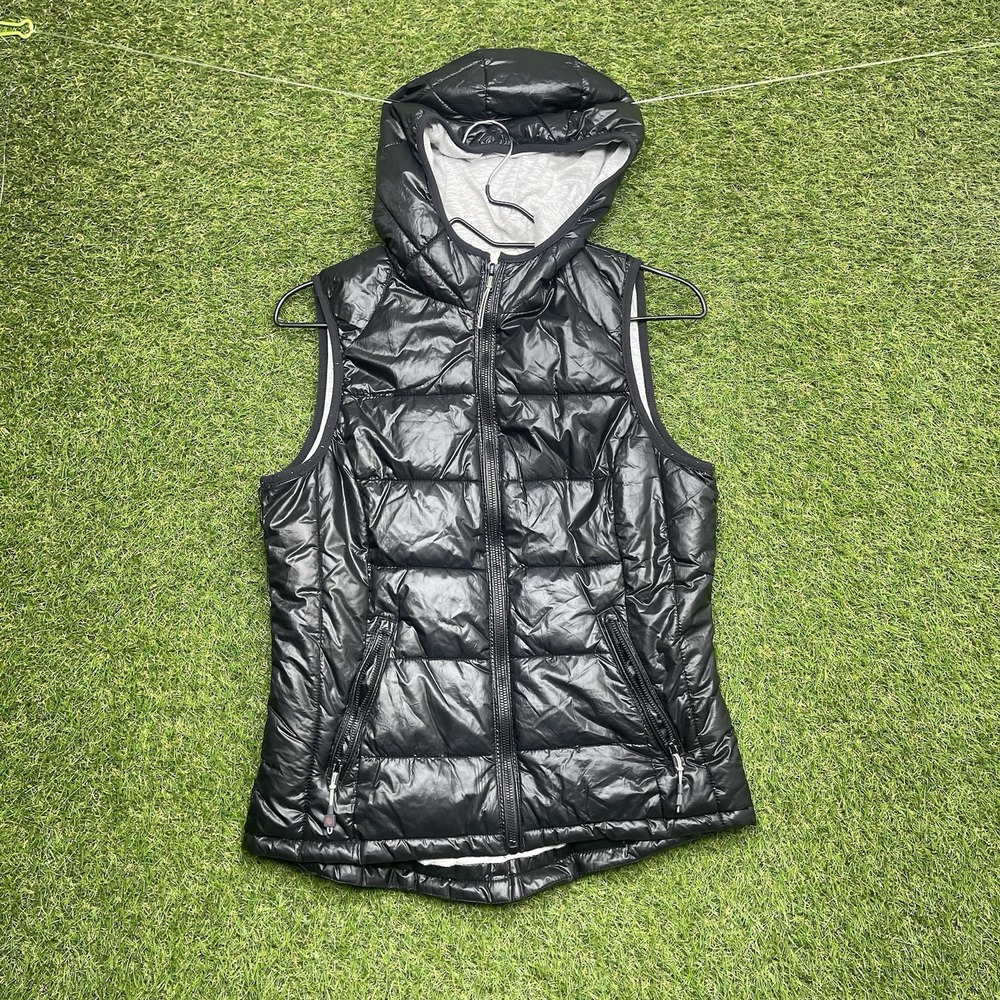 Tangerine Puffer Vest Womens Small Black Zip Up Hooded Zip Pockets